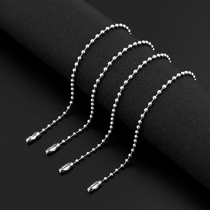 Forise 100Pcs Ball Beads Chain Bulk, Keychain Rings Metal Chain,4.72 Inch Dog Tag Metal Small Chain with Connectors for Hanging Decoration