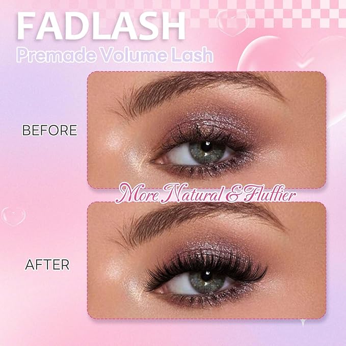 FADLASH Premade Lash Fans Double Layers Fluffy Premade Fans Eyelash Extensions 0.07 Thickness D Curl 10D Volume Lashes Premade Easy Fan Lashes (10D-0.07-D, 11mm)