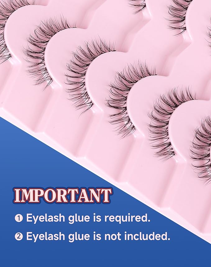 Short Lashes Natural Look Everyday Wispy False Eyelashes Clear Band Strip Eyelash Soft Lashes Fluffy Pack 7 Pairs C4