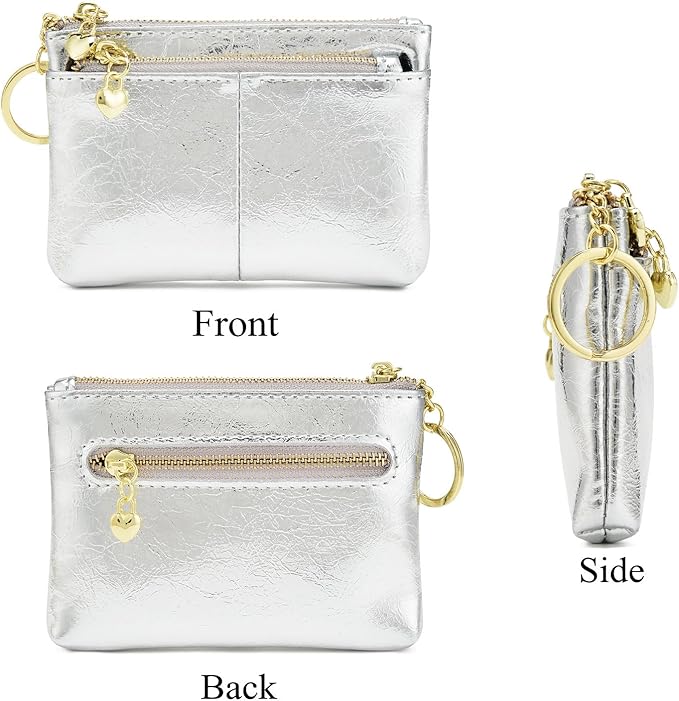ZOOEASS Women Genuine Leather Zip Mini Coin Purse With Key Ring Triple Zipper Card Holder Wallet