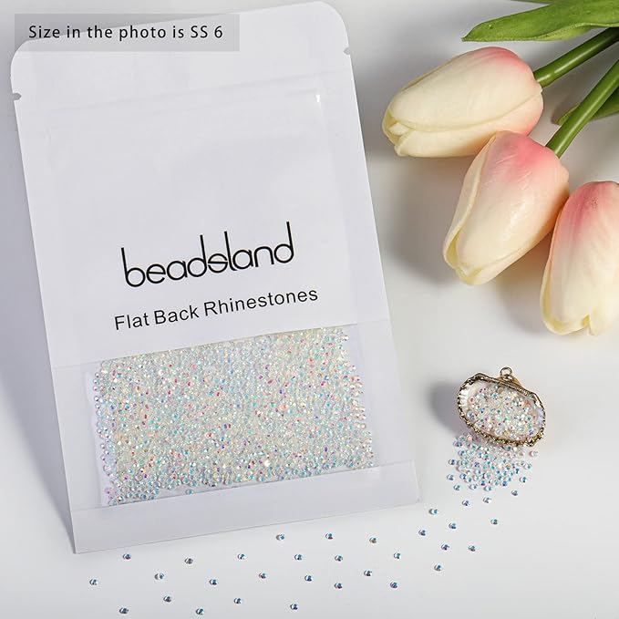 Beadsland 1440 Pieces Flat Back Crystal Rhinestones Round Gems,Transparent AB,SS6,1.9-2.1mm