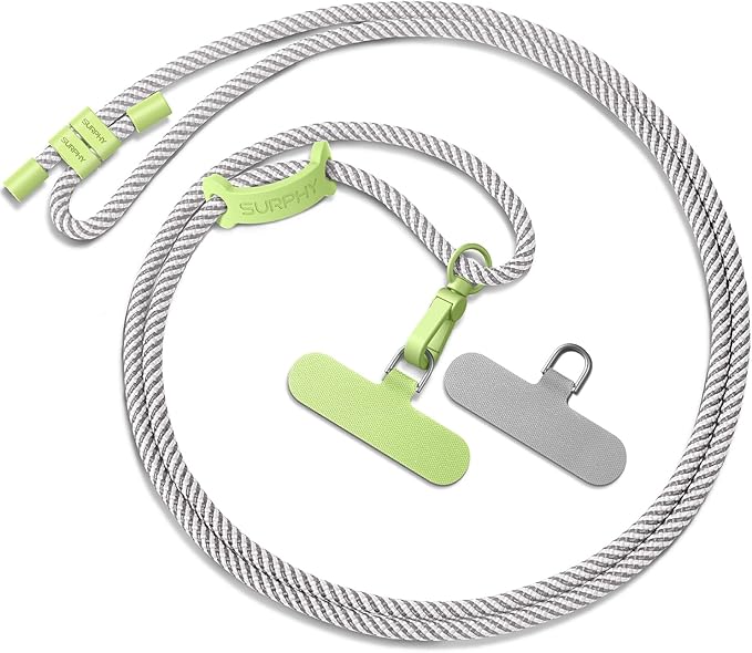 SURPHY Phone Lanyard, Adjustable Phone Strap Crossbody with 2 Pack Phone Tether Tab, Premium Metal Buckles and Two-Color Braided Cell Phone Lanyard Crossbody for Women and Men, Gray & White