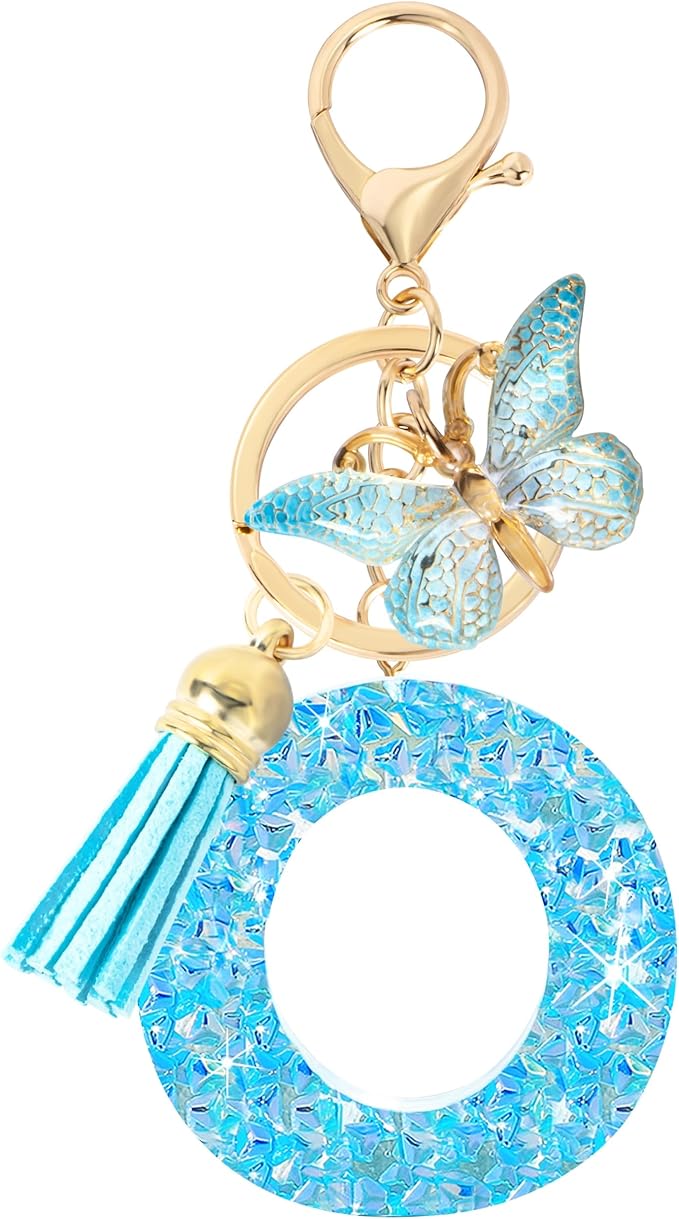 Initial letter Keychains for Women Girls Tassel Butterfly Cute Keychain for Wallet Backpack charm