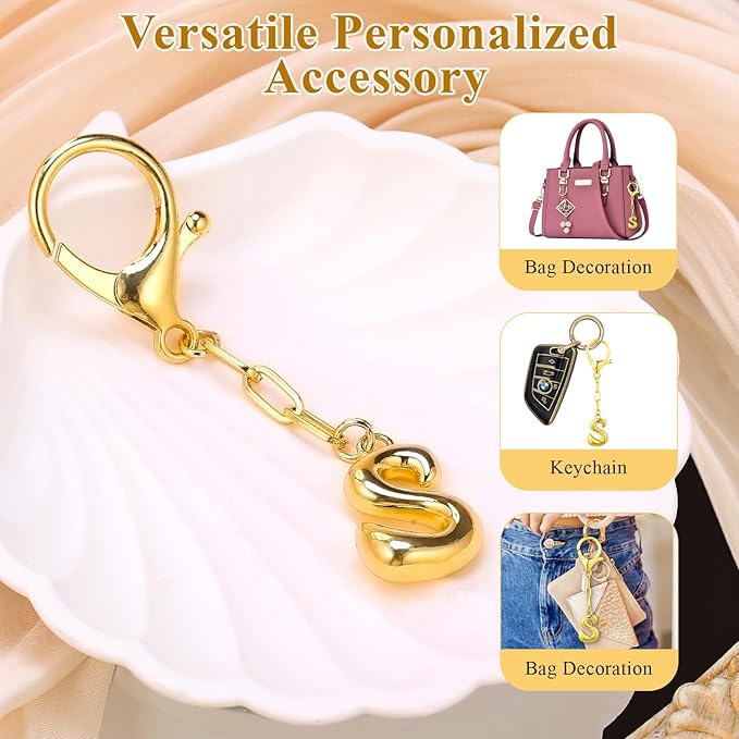 VICKHU Gold Plated Bubble Initial Letter Cute Keychain for Women Car Key Purse Decorative Keyring Handbag Charms Fashion