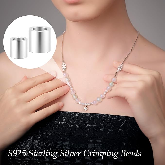 40 Pcs Sterling Silver Crimp Beads, Sterling Silver Beads for Jewelry Making, Tube Loose Beads for DIY Craft, Jewelry Making (4 Styles)
