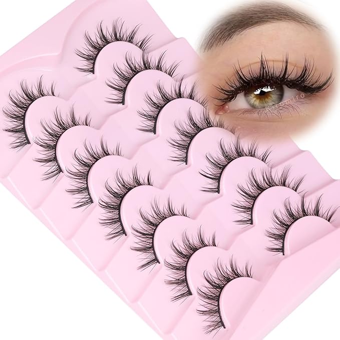 Kiromiro Anime Lashes False Eyelashes Natural Look Wispy Lashes Manga Fake Eyelashes with Spikes Fairy Strip Eyelashes Pack Gyaru Style, 7 Pairs