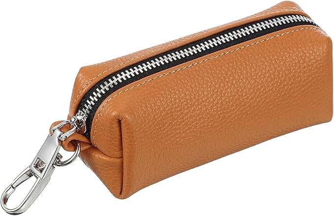 uxcell Leather Coin Purse, Leather Car Key Holder Bag Hand-held Change Purse Keychain Pouch Small Coin Pouch with Key Ring for Women and Men, Coffee