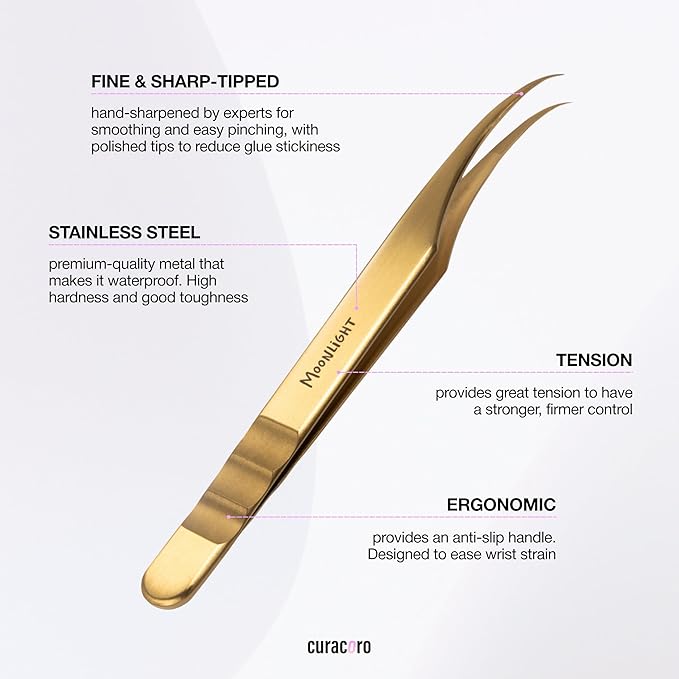 Curacoro Lash Tweezers for Eyelash Extension - LashSmith Curve Isolation Eyelash Tweezer for Classic Lashes