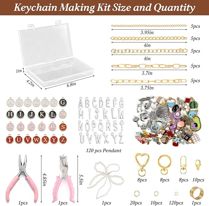 BQMEZRNUS 333Pcs Keychain Making Kit with Charms, DIY Lip Gloss & Bag Charm Supplies Includes Keychain Clips, Jump Rings, Lobster Clasps, Extender Chains & Pliers for Custom Jewelry Gifts and Crafts