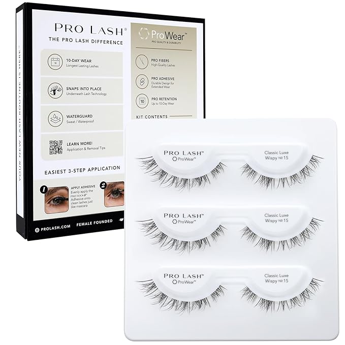 Pro Lash ProWear Professionally Styled Lash Clusters - Easiest to Apply Eyelash Cluster - 10 Day Eyelashes - Waterproof Lashes Clusters - 3 Sets - Classic Luxe Wispy No. 15 - Black
