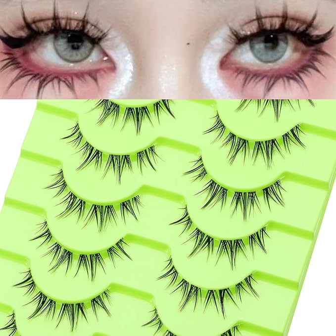 outopen Manga Lashes Natural Look Wispy Fluffy Asian Cosplay Eyelashes Spiky Japanese Anime Lashes 3D Short Fake Eyelash 10 Pairs Pack (A-Y39 | 8-12MM)