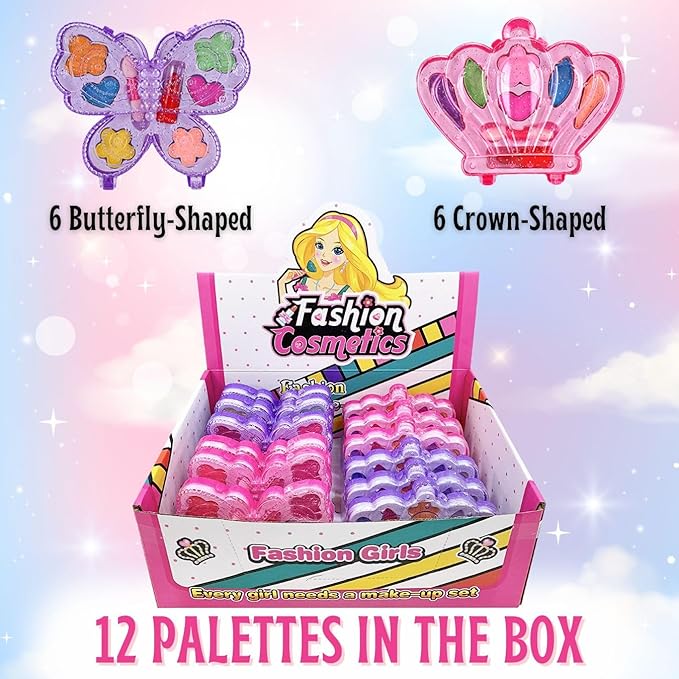 Kids Makeup Kit for Girls – Real Washable Play Cosmetic Set Palette Case, Non-Toxic Pretend Makeup Toys, Perfect Party Favors & Gifts (Palette (12 Pack))