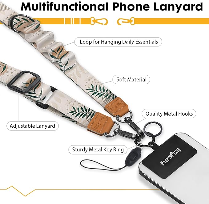 Phone Lanyard Crossbody, Abstract Leaf Cell Phone Strap for Around The Neck Adjustable, Anti Theft Cute Lanyard for iPhone Case ID Holder Keys Accessories Travel Essential