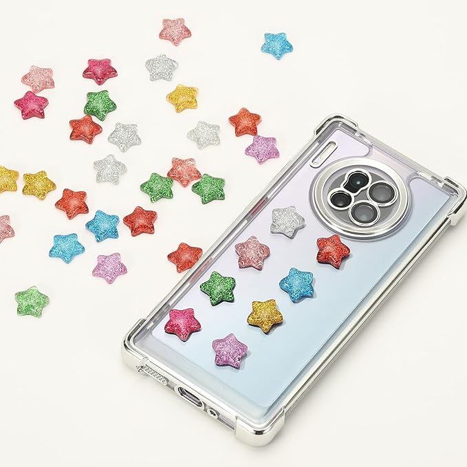 PATIKIL 30 Pcs Flat Back Resin Charms, Glitter Star Charms Bulk Mini Star Shape Flat Back Beads Embellishments for DIY Crafts Phone Case, Pink