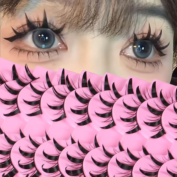 outopen 10 Pairs Doll Manga Lashes Japanese Lashes Spiky Anime Manhua Lash Wet Look Manga Eyelashes Cosplay Makeup False Eyelashes(Wet Doll Eye 10-16 MM)