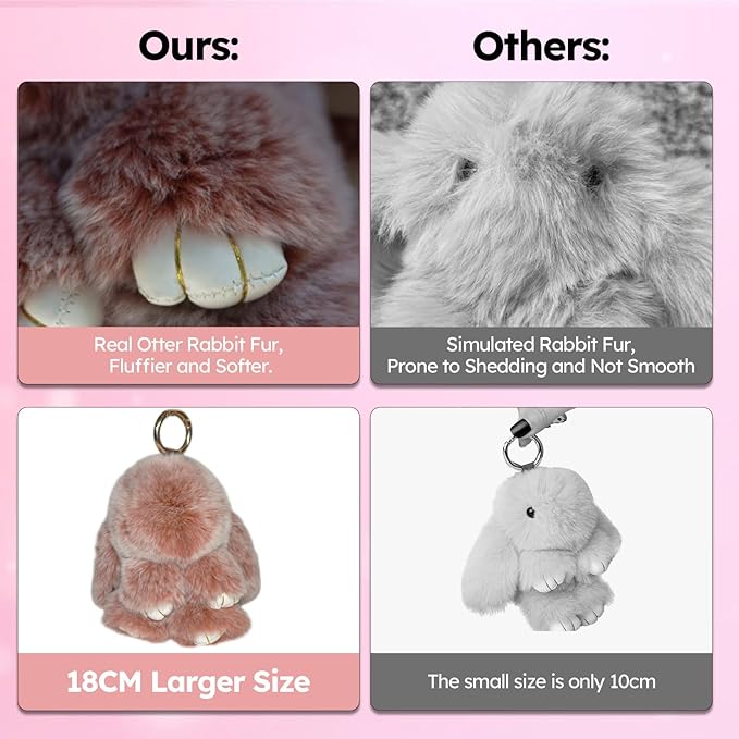 Bunny Keychain with Tin,Bunny Handmade Soft Pompom Charms,Fluffy Keychain Accessories for Womens