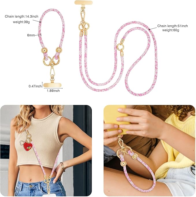 Crystal Phone Strap Crossbody and Wrist Lanyard, Anti Theft Layered & Wrist Strap Cell Phone Neck for Women