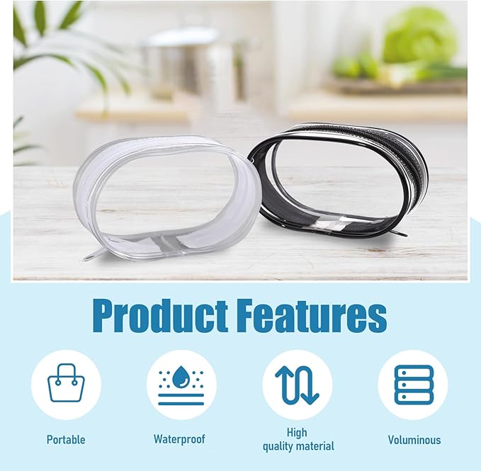 Huakaile 2 Pieces Clear Figure Display Bag with Keychain, Clear Pouch Keychain with Zipper & Fur Balls, Mini Doll Pouch Carrying Case for Blind Box Storage Collectibles (2 PCS, White, Black)