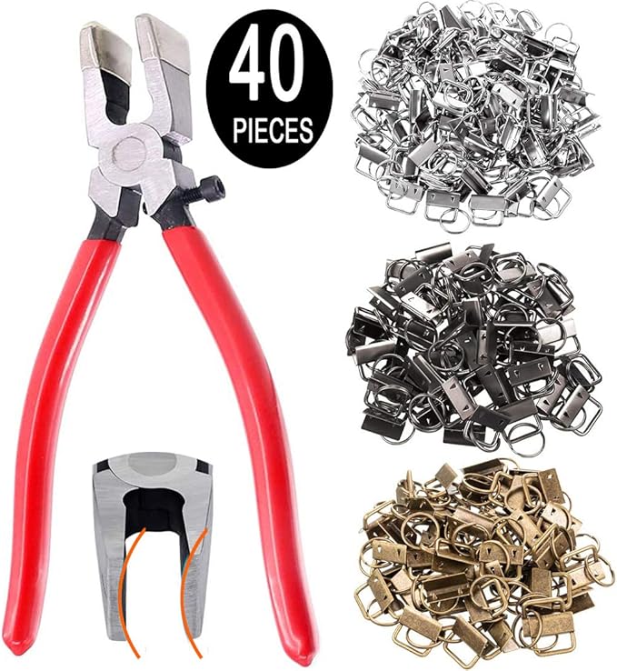 Qovydx 40PCS Key Fob Hardware Set, 39PCS 1 Inch Keychain Hardware with 1PCS Key Fob Pliers for Wristlet Keychain and Lanyard Making Supplies