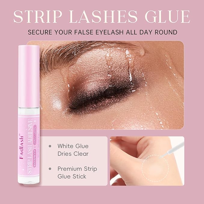 FADLASH Eyelash Glue for False Lashes White Clear Strip Lash Glue Strong Hold Waterproof Long-Lasting 5ml