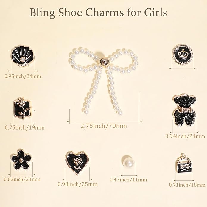 24Pcs Bling Pearl Bow Shoe Charms for Clog Sandals Women, Bear, Flower, Pearl Accessories, DIY Shoe Decoration Charms for Girls