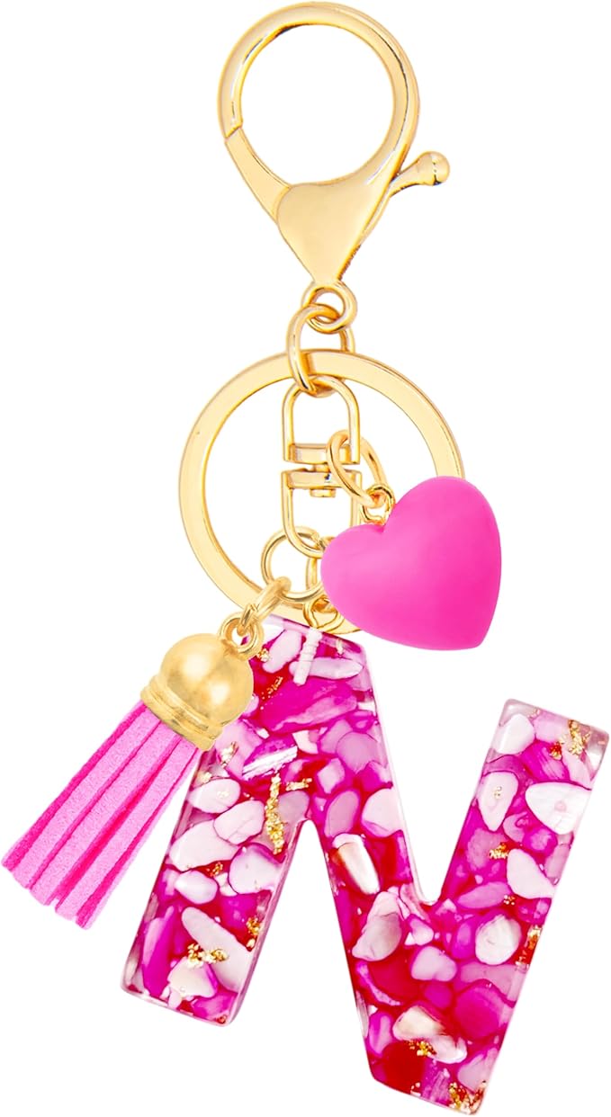 Initial Keychains for Women with Cute Heart Resin - Alphabet Letter Keychain for Bag, Backpacks, Purse or Car key