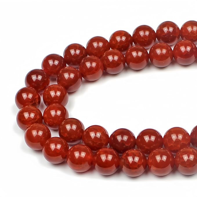 MJDCB Natural Stone Beads 10mm 35pcs Round Red Dragon Vein Carnelian Agate Loose Gemstone Bead Charms for Jewelry Making Bracelet Necklace Earring Pendant