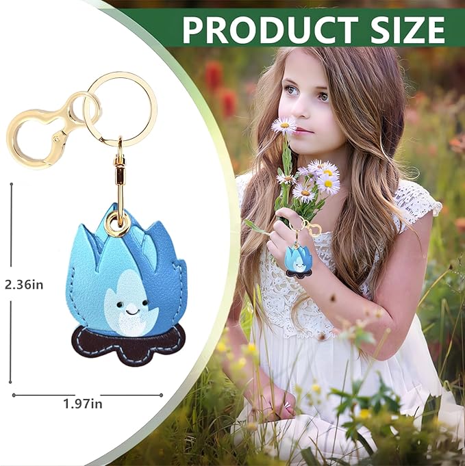 Leather Keychain Holder Case Compatible with AirTag,Cute Protective Cover with Keyring,Anti-Scratch Finder GPS Tracker Case for Wallet Keys,Bag,Pets(Bonfire Blue)
