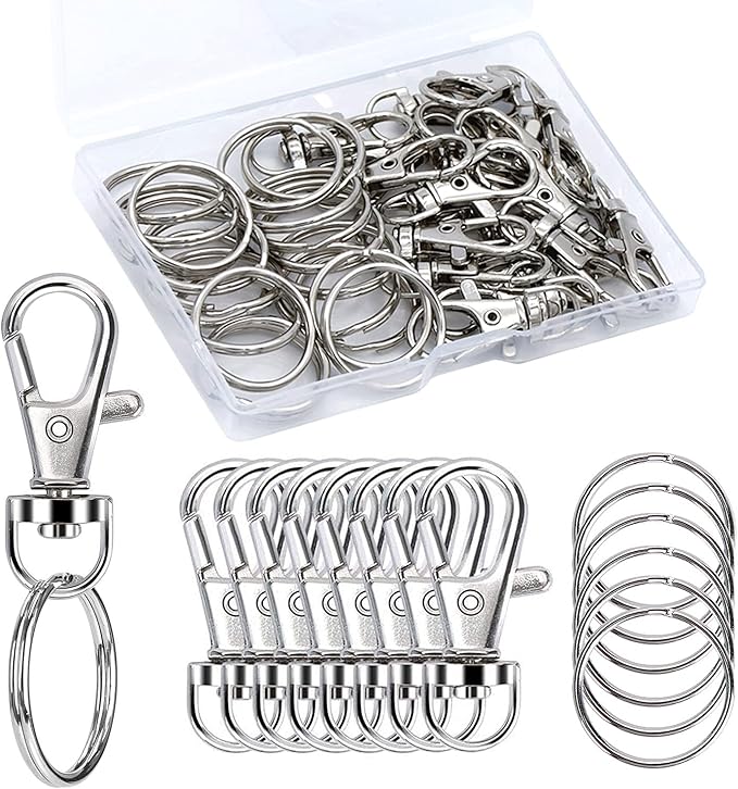 50PCS Premium Swivel Snap Hooks with Key Rings, Metal Swivel Lobster Claw Clasps, 25PCS Small Lobster Claw Clasp Swivel Hook and 25PCS Key Rings for Lanyard, Key, Charm, Jewelry, Art Crafts