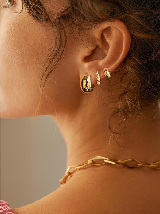 Freekiss 3 Pairs Gold Hoop Earrings Set: Dainty Stud Earrings Trendy Small 14K Gold Plated Hypoallergenic Dangle Cartilage Huggie Hoop Earrings for Women Gold Jewelry for Women Gifts