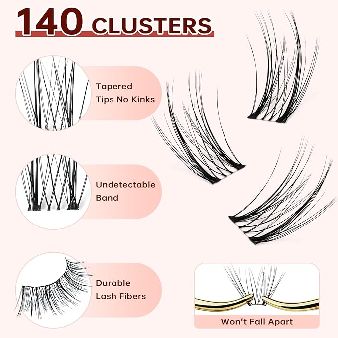 JOLIETIFY Lash Extension Kit, Natural Look, DIY Faux Mink Cluster Lashes 8-16mm, TwinkleUp, Soft & Fluffy, Waterproof Bond & Seal, Reusable Individual Lashes with Tweezers & Remover, Easy to Apply