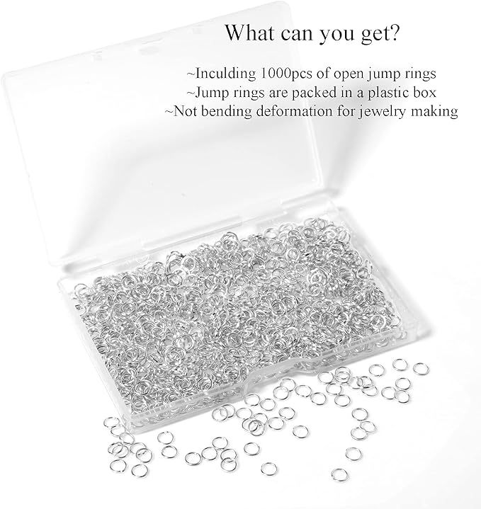 1000 Pcs 5mm Open Jump Rings Silver Plated Jump Rings for Jewelry Making Single Ring Bulk for DIY Craft Earring Necklace Bracelet Pendant Choker Jewelry Making Findings and Key Ring Chain