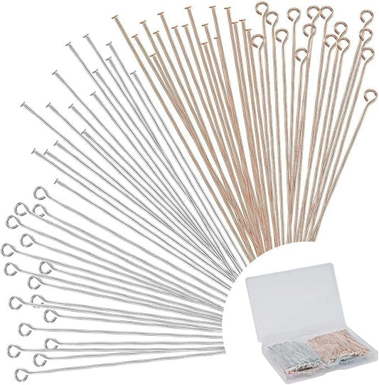 600 Pieces 2 Inch Flat Head Pins Eye Pins for Jewelry Making DIY, Straight Pins Rose Gold and White K Jewelry Making Pins Metal End Headpins for Craft Earring Bracelet Necklace Pendant Supplies