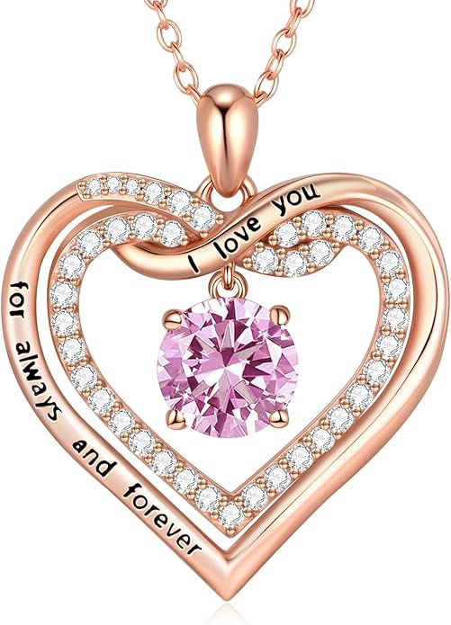 G&GEMSJEW Infinity Heart Birthstone Necklaces for Women, 925 Sterling Silver Jewelry, Pendant Heart Necklaces Birthday Anniversary Christmas Gift for Women Wife Mom Girlfriend Lady