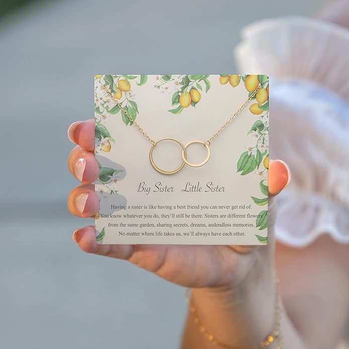 Suavell Sister Necklace - Sterling Silver Interlocking Double Circle Necklace - Birthday Gift for Sister - Maid of Honor Gift