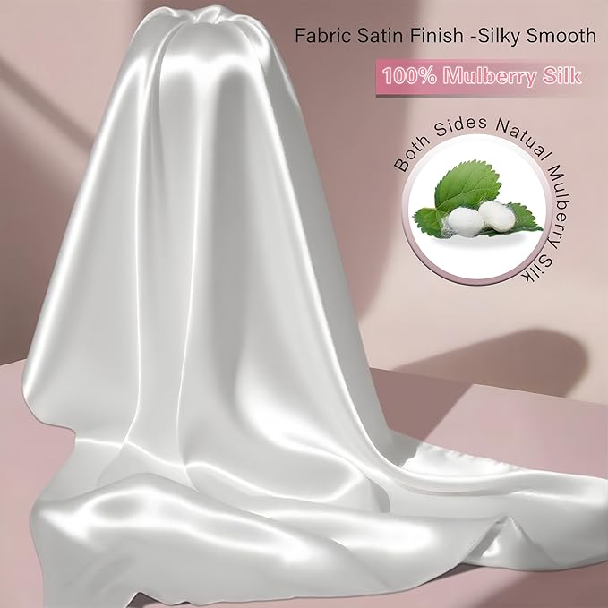 Mulberry Silk Pillow Cases with Zipper, Ultra Smooth Soft Breathable Cooling Pillow Cases for Hot Sleepers, Silk Satin Pillowcase for Hair and Skin, Gifts for Women (Cream White, Queen Size, 1 Pack)