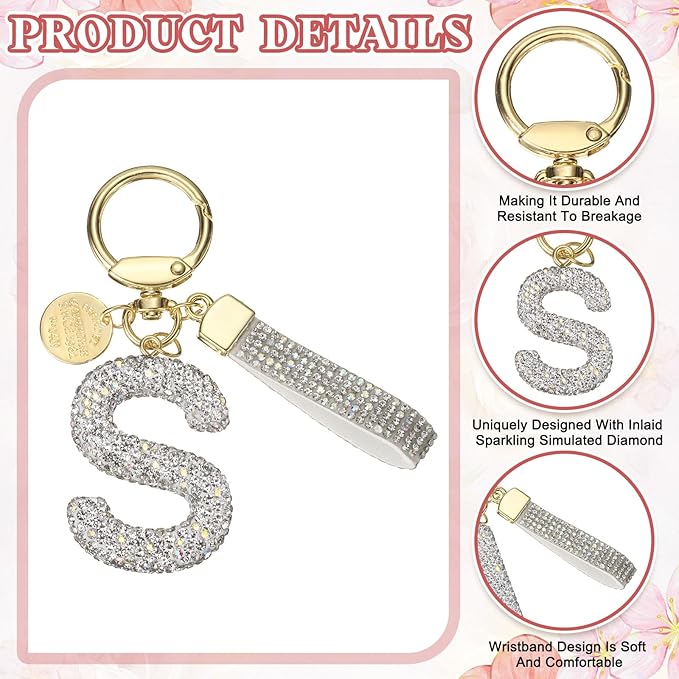 PATIKIL Initial Letter Keychain, Cute Sparkly Rhinestone Key Chain Alphabet Charm for Car Keys Handbags Purse