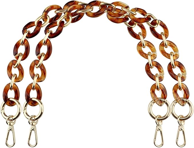 Beaulegan Acrylic Purse Chain Handle Strap Replacement for Handbag or Shoulder Bag Set of 2, 15.8 Inches Long Beeswax Brown/Gold