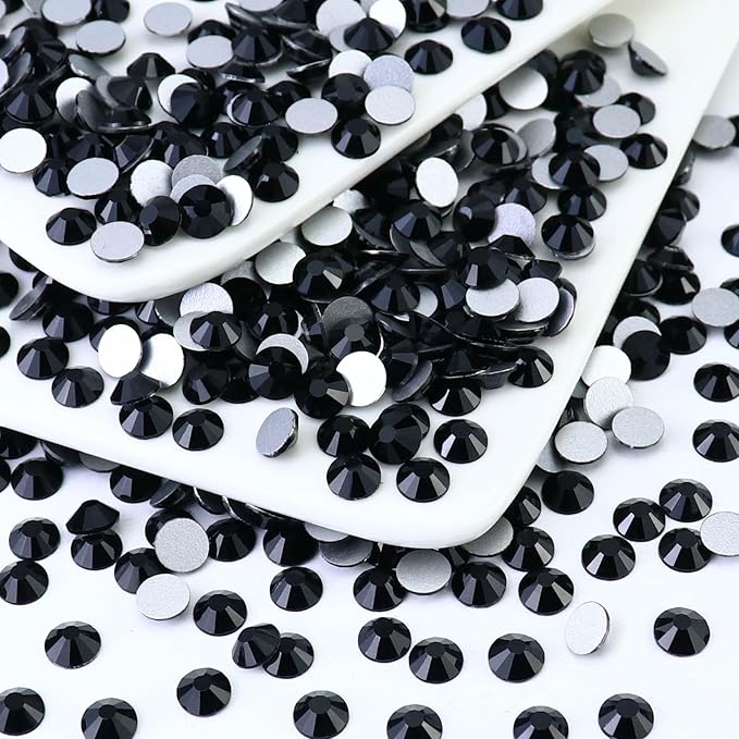 1440PCS SS8 Black Flatback Rhinestones, Glass Flat Back Crystal Gems for Nail Art and Craft Clothes, Glue Fix Diamond Stones (2.3-2.5mm)