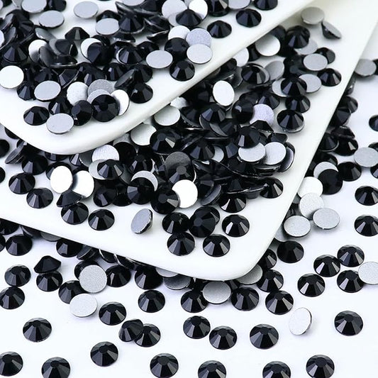 1440PCS SS10 Crystal Glass Black Flatback Rhinestones, Round Flat Back Crystal Gems for Nail Art and Craft Clothes, Glue Fix Diamond Stones (2.7-2.8mm)