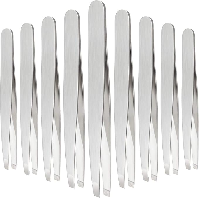 Mudder 12 Pcs Eyebrow Tweezers Set for Facial Hair Stainless Steel Slanted Tip Tweezers in Bulk for Men and Women (Silver)