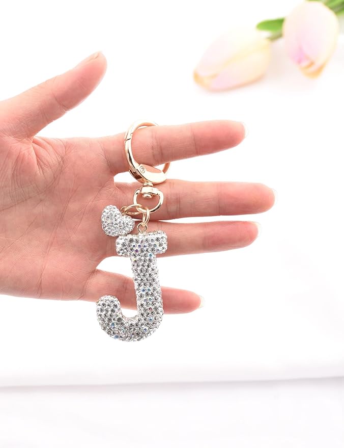 Initial Keychain for Women Girls,Bling Letter Key chain Initial with Heart,Pink Keychain Charms for Backpack Handbag