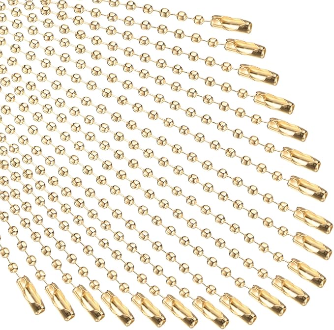 M METERXITY 100-Pack Ball Beads Chain, 4 in Metal Beaded Necklace Adjustable Keychain with Connectors for Jewelry Making/DIY Crafts/Hanging Decoration, Dog Tag Chain [Light Gold]