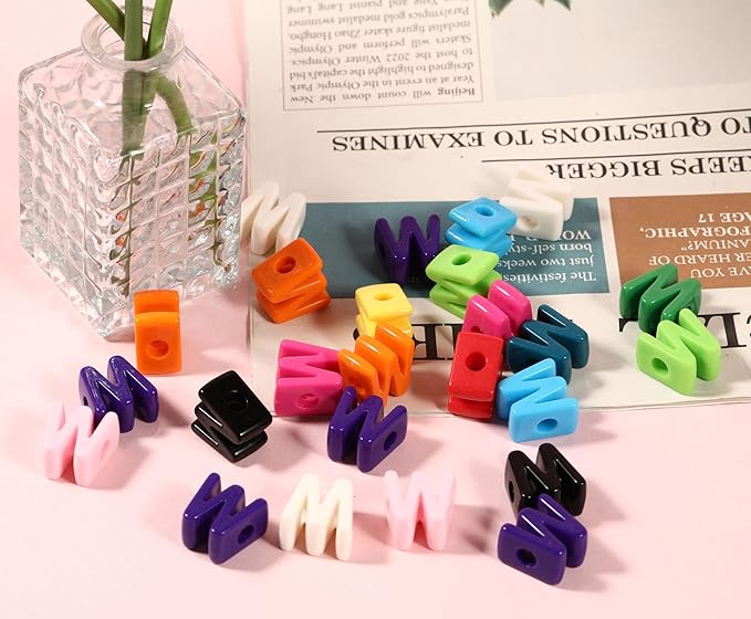 40 PCS Letter Beads 3D Acrylic 21mm x 21mm W Loose for Jewelry Making Bracelet Necklaces Keychain Phone Bag Chain Key Chains(Mixed Color W)