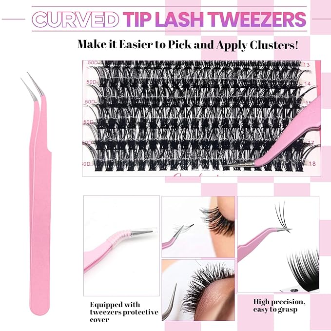 Qiveaory DIY Lash Extension Kit 684pcs Individual Lashes Clusters D Curl Eyelash Extension Kit with Lash Bond and Seal,Eyelash Remover Tweezers Brush(10-18mm,50D+60D+80D+100D) Lash Books DIY at Home