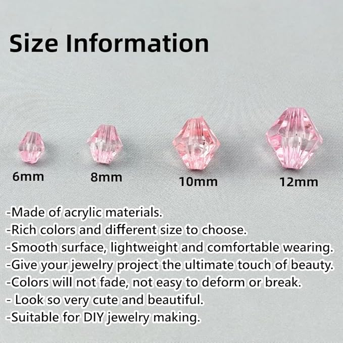 1000pcs 6mm Acrylic Bicone Beads Faceted Acrylic Crystal Spacer Beads for Bracelet Necklace Earring Keychain Jewelry Making Crafts(Pink)