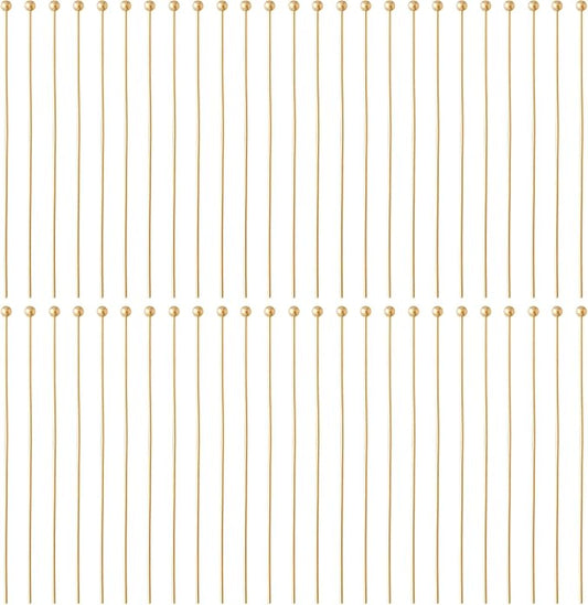 5pcs 14K Gold Plated Ball Head Pins, 50mm Brass Sewing Pins for Jewelry Making, Jewelry Making Supplies for Necklaces Bracelets Anklets DIY Crafts