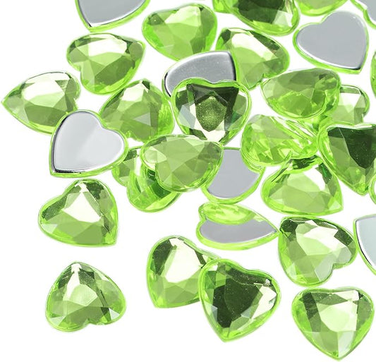 MECCANIXITY 40 Pcs Acrylic Heart Rhinestone 20mm Flat Back Plastic Gems Jewelry Stickers for Craft Bead Face Painting Costume Jewelry Making Light Green