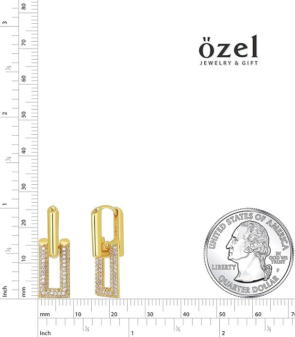 OZEL 14K Gold & Silver Plated Paperclip Chain Earrings with Cubic Zirconia – Dangle, Hoop, Huggie, Stud Styles – Women’s Fashion Jewelry Gift