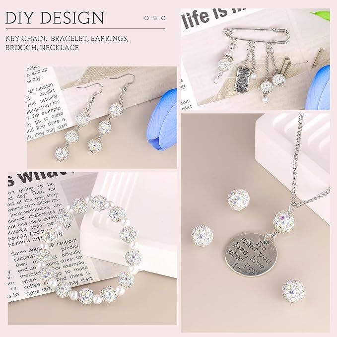 200 Pcs Crystal AB Rhinestone Beads for Jewelry Making, Sparkle Crystal Clay Christmas for Bracelet Baseball Necklace Earring Crafting and DIY, Shiny Round Shamballa Disco Ball Beads Bulk